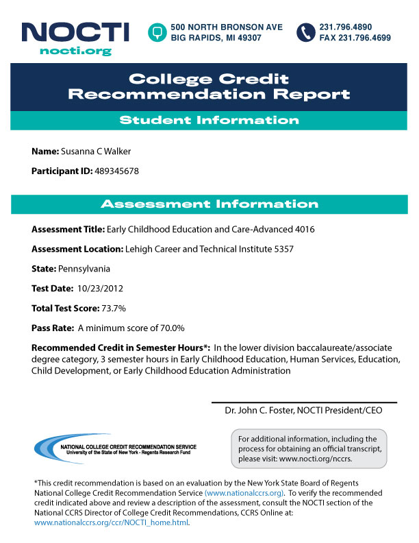 College Credit Report Sample